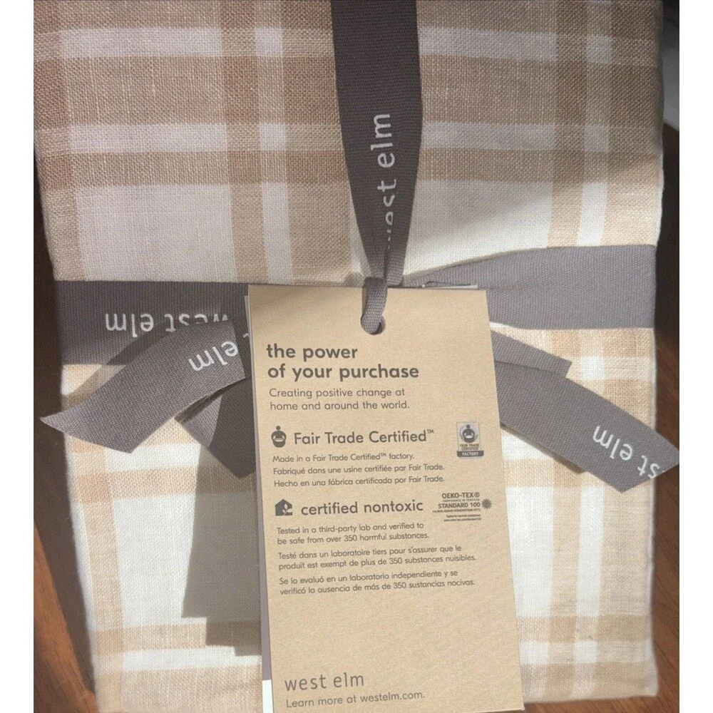 West Elm Pillow Sham Standard‎ 20” x 16” 100% Linen Tartan Beige Plaid Coastal